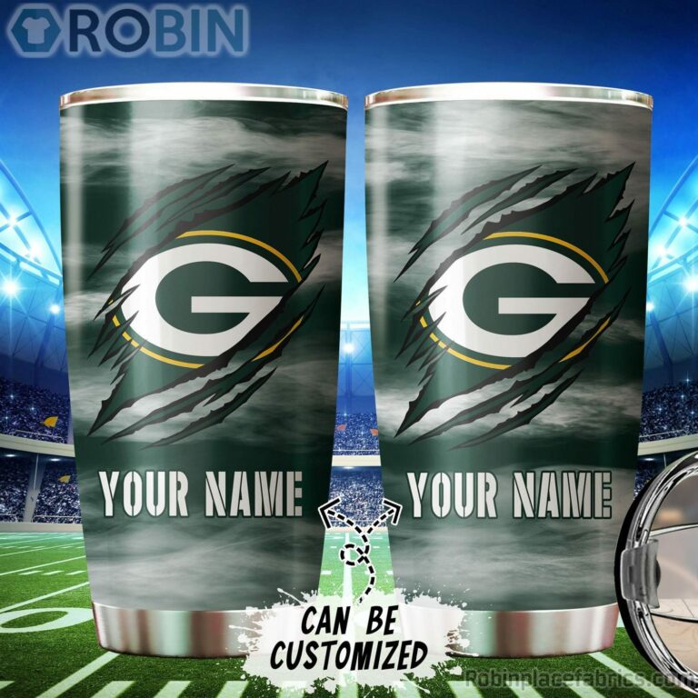 Personalized Name & Logo Green Bay Packers Football Ripped Claw Tumbler