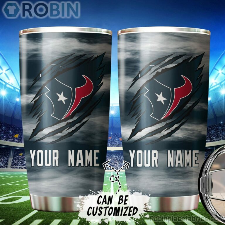 Personalized Name & Logo Houston Texans Football Ripped Claw Tumbler