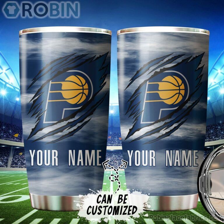 Personalized Name & Logo Indiana Pacers Basketball Ripped Claw Tumbler