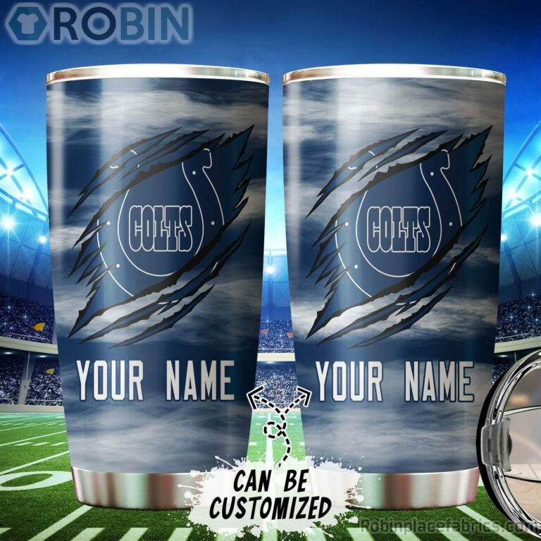 Personalized Name & Logo Indianapolis Colts Football Ripped Claw Tumbler