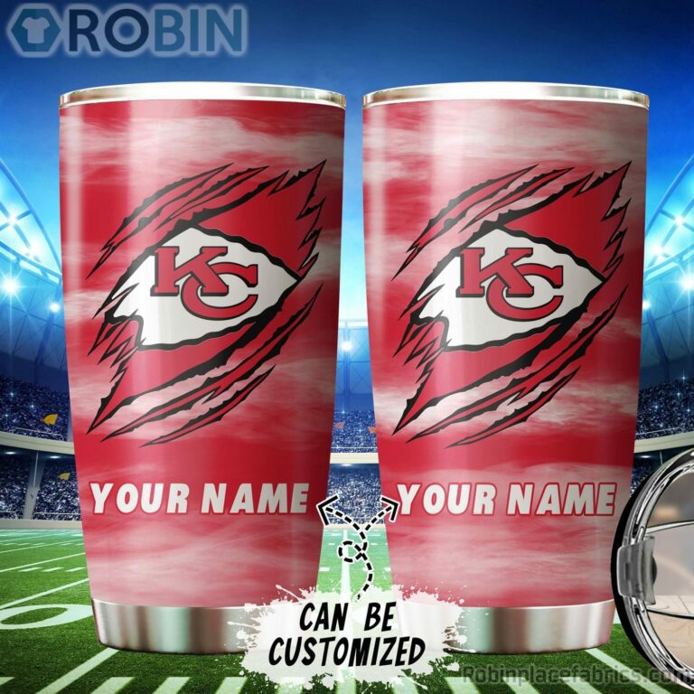 Personalized Name & Logo Kansas City Chiefs Football Ripped Claw Tumbler