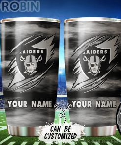 Personalized Name & Logo Las Vegas Raiders Football Ripped Claw Tumbler