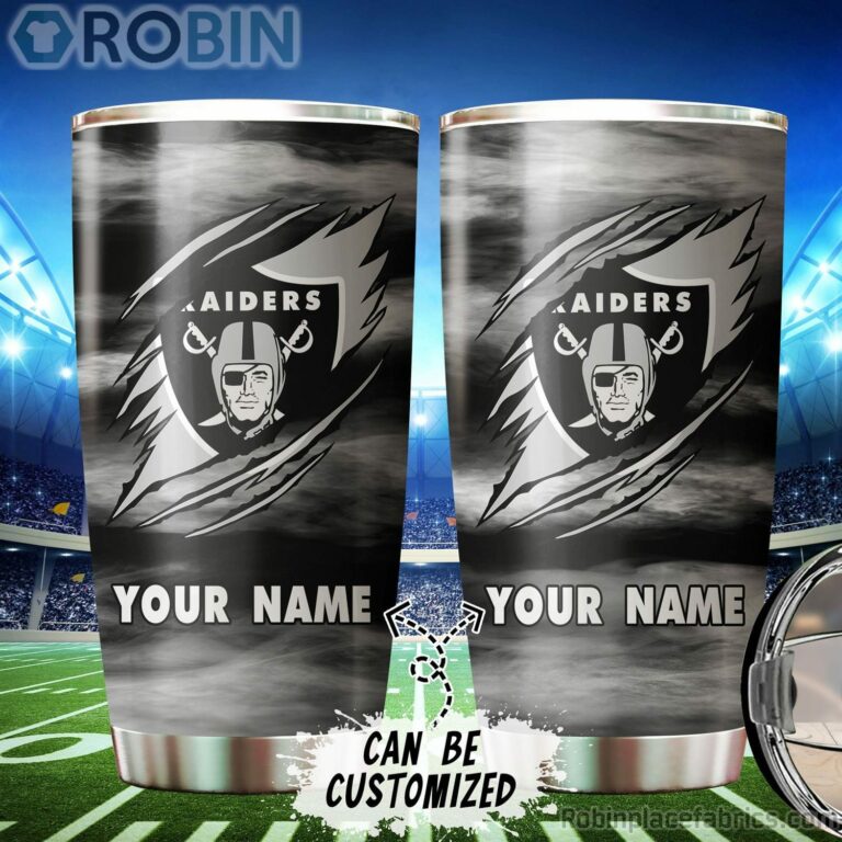 Personalized Name & Logo Las Vegas Raiders Football Ripped Claw Tumbler
