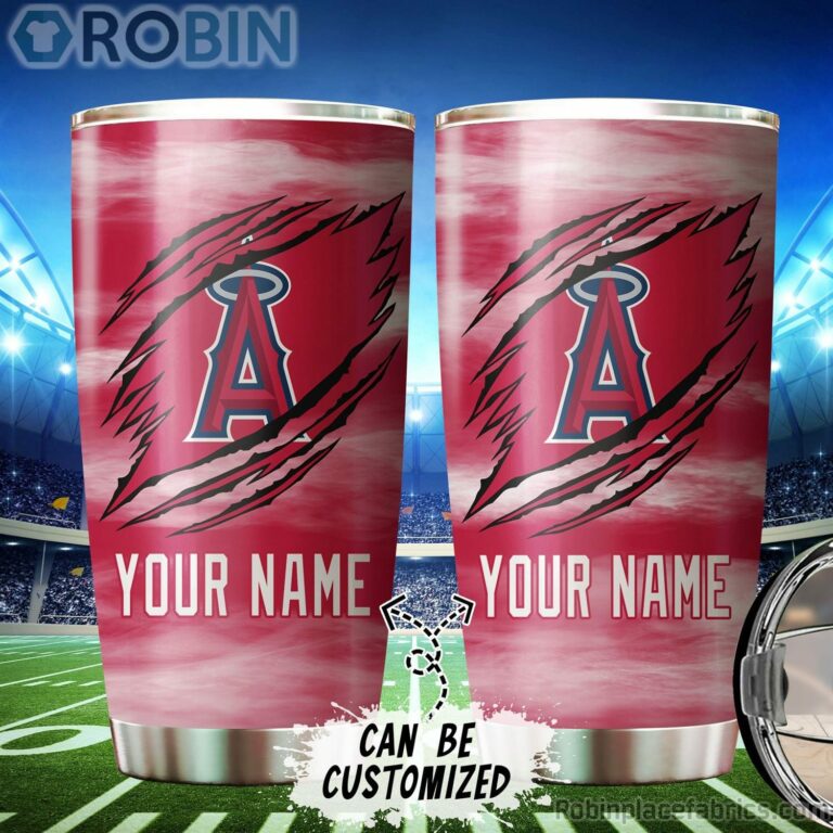 Personalized Name & Logo Los Angeles Angels Baseball Ripped Claw Tumbler