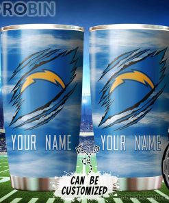 Personalized Name & Logo Los Angeles Chargers Football Ripped Claw Tumbler