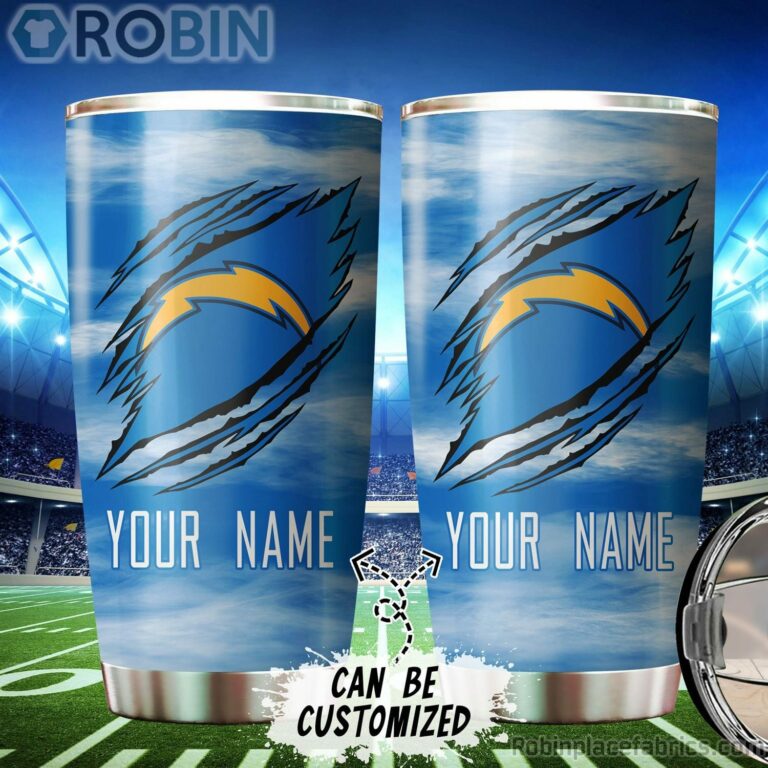 Personalized Name & Logo Los Angeles Chargers Football Ripped Claw Tumbler