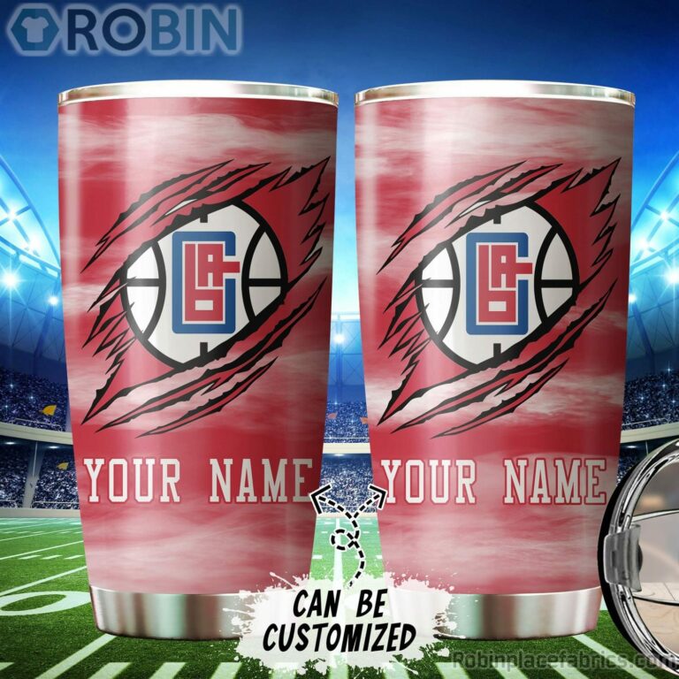 Personalized Name & Logo Los Angeles Clippers Basketball Ripped Claw Tumbler