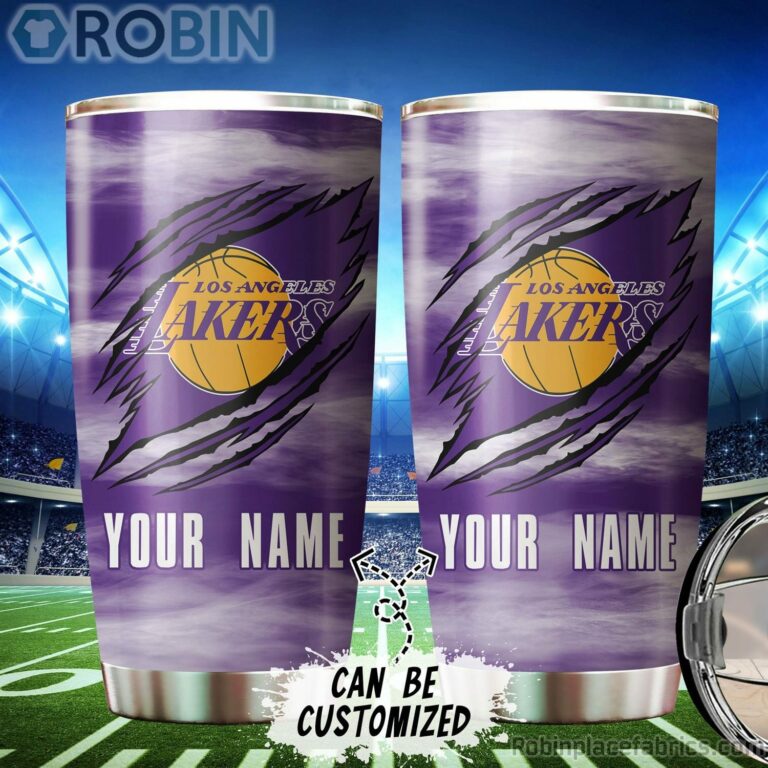 Personalized Name & Logo Los Angeles Lakers Basketball Ripped Claw Tumbler