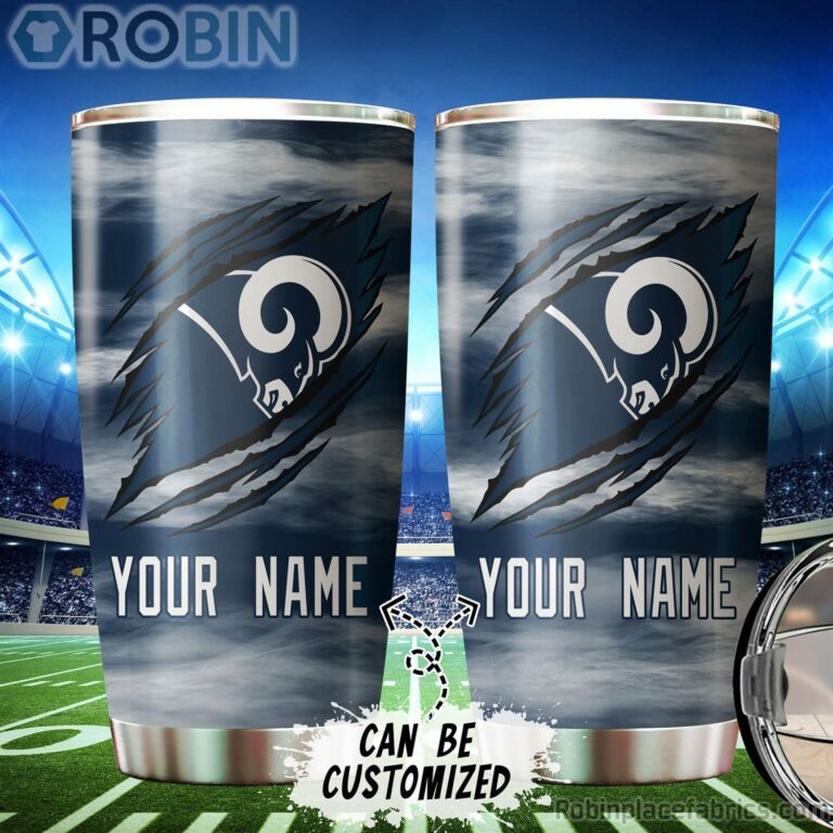 Personalized Name & Logo Los Angeles Rams Football Ripped Claw Tumbler