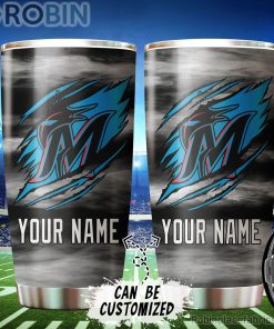 Personalized Name & Logo Los Miami Marlins Baseball Ripped Claw Tumbler