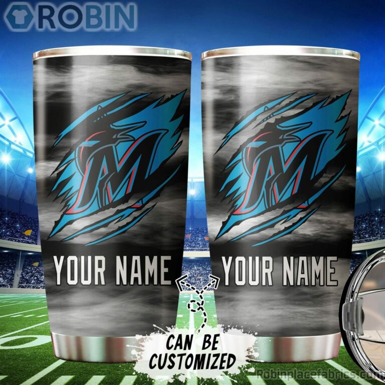 Personalized Name & Logo Los Miami Marlins Baseball Ripped Claw Tumbler