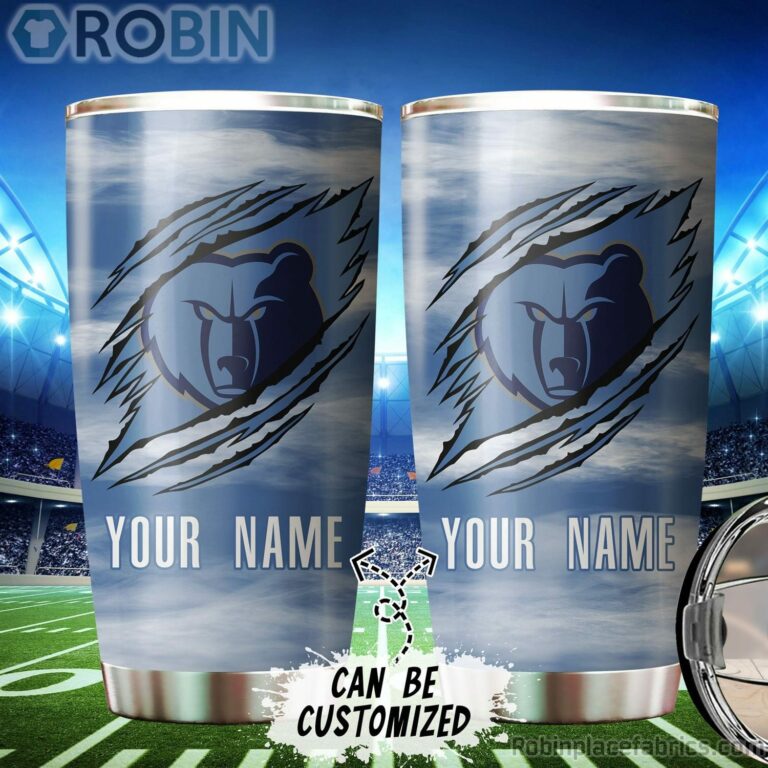 Personalized Name & Logo Memphis Grizzlies Basketball Ripped Claw Tumbler
