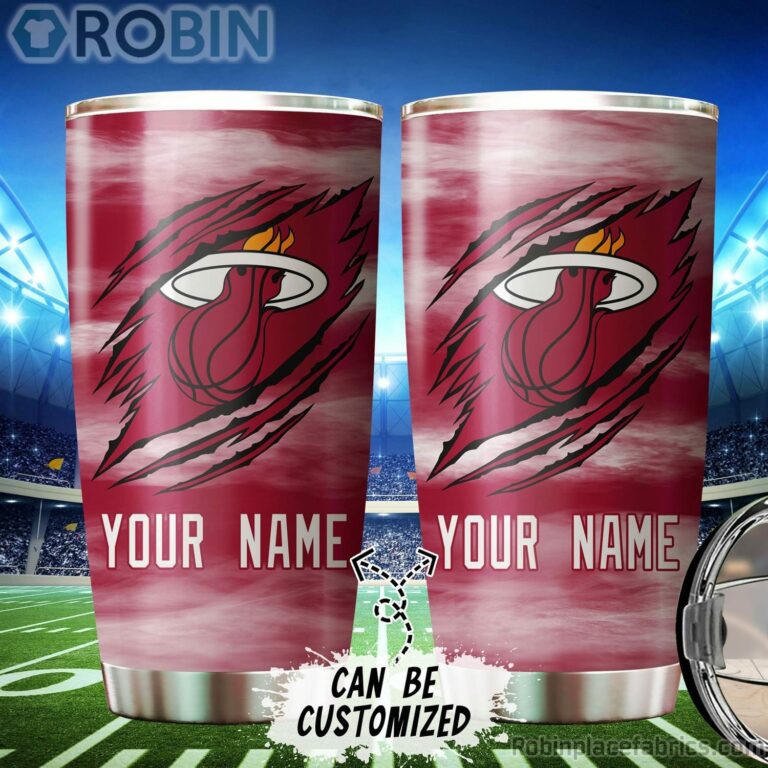 Personalized Name & Logo Miami Heat Basketball Ripped Claw Tumbler