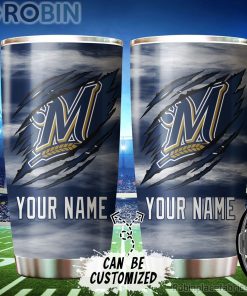 Personalized Name & Logo Milwaukee Brewers Baseball Ripped Claw Tumbler