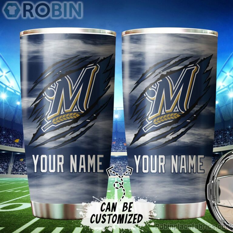 Personalized Name & Logo Milwaukee Brewers Baseball Ripped Claw Tumbler