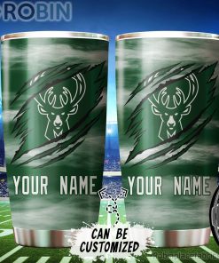 Personalized Name & Logo Milwaukee Bucks Basketball Ripped Claw Tumbler