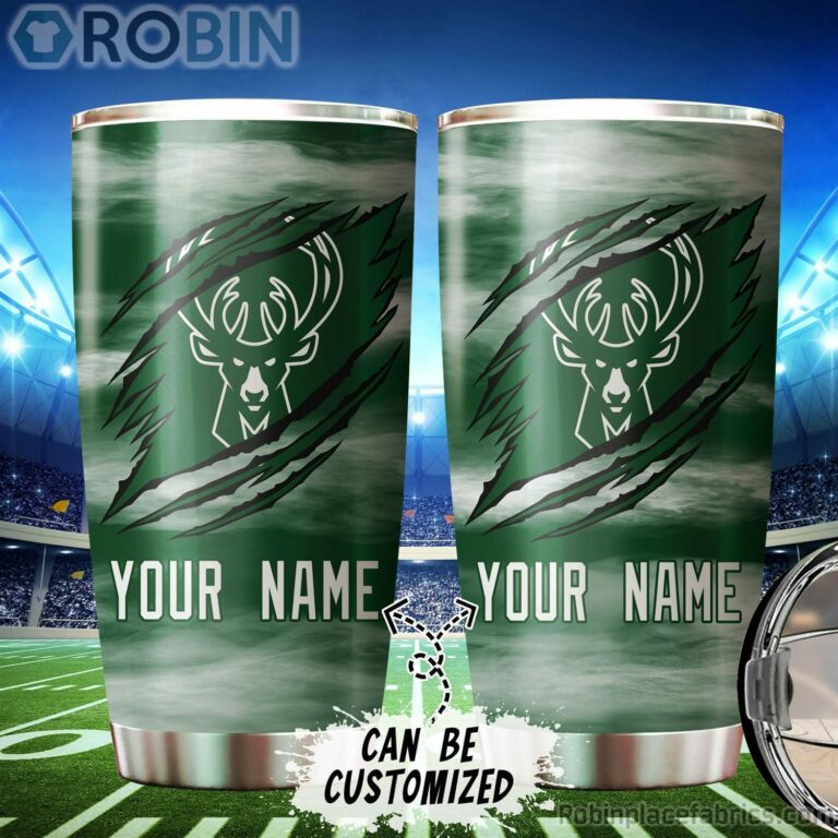 Personalized Name & Logo Milwaukee Bucks Basketball Ripped Claw Tumbler