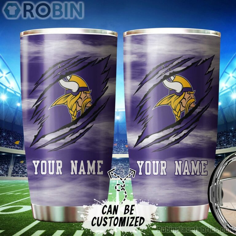 Personalized Name & Logo Minnesota Vikings Football Ripped Claw Tumbler