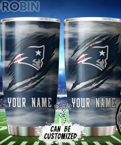 Personalized Name & Logo New England Patriots Football Ripped Claw Tumbler