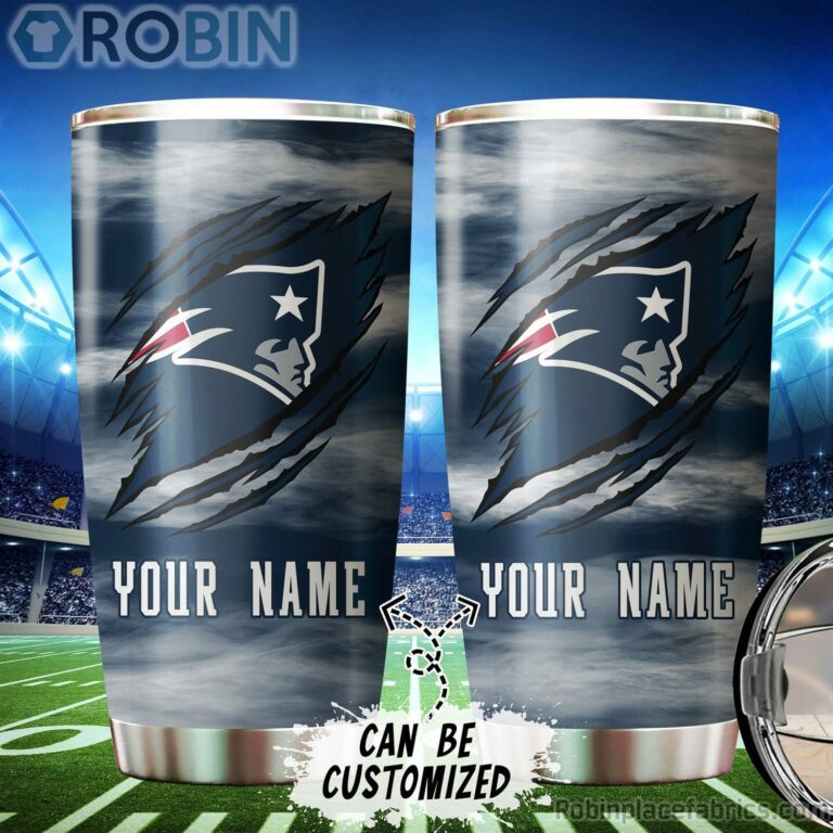 Personalized Name & Logo New England Patriots Football Ripped Claw Tumbler