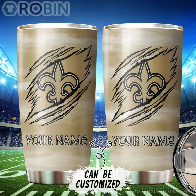 Personalized Name & Logo New Orleans Saints Football Ripped Claw Tumbler