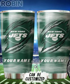 Personalized Name & Logo New York Jets Football Ripped Claw Tumbler