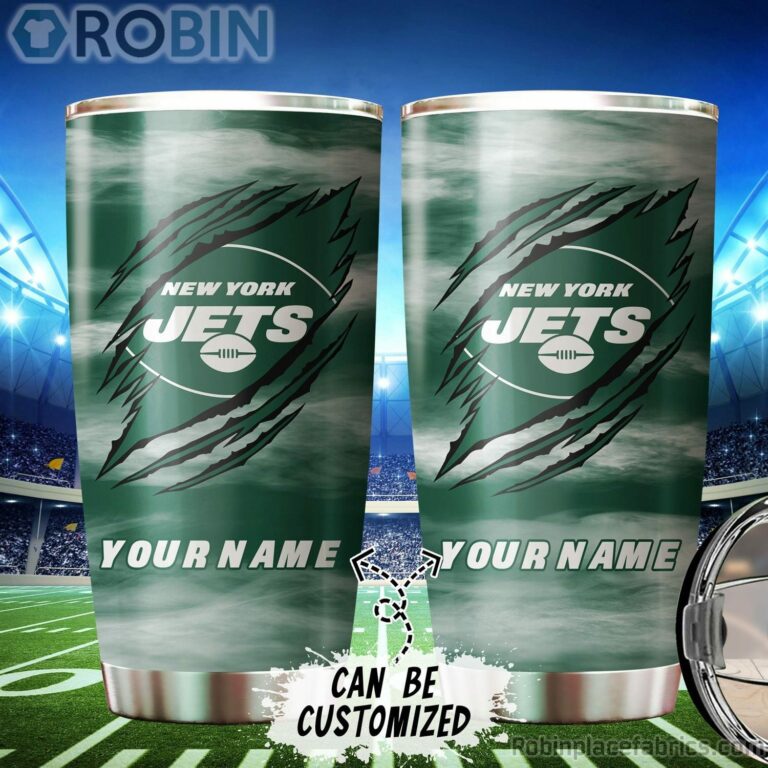 Personalized Name & Logo New York Jets Football Ripped Claw Tumbler