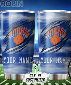 Personalized Name & Logo New York Knicks Basketball Ripped Claw Tumbler