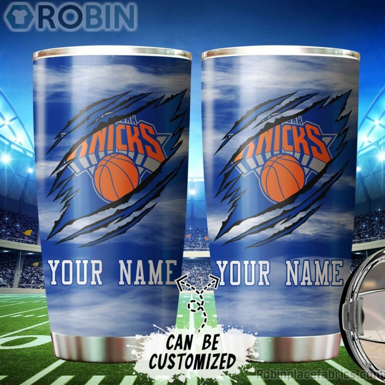 Personalized Name & Logo New York Knicks Basketball Ripped Claw Tumbler