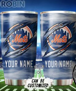 Personalized Name & Logo New York Mets Baseball Ripped Claw Tumbler