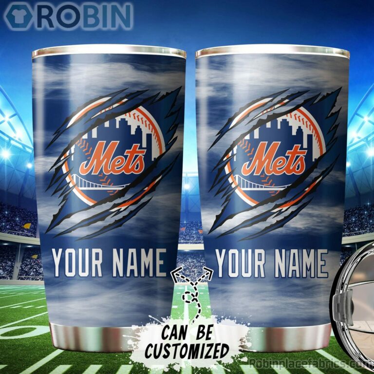 Personalized Name & Logo New York Mets Baseball Ripped Claw Tumbler