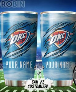 Personalized Name & Logo Oklahoma City Thunder Basketball Ripped Claw Tumbler