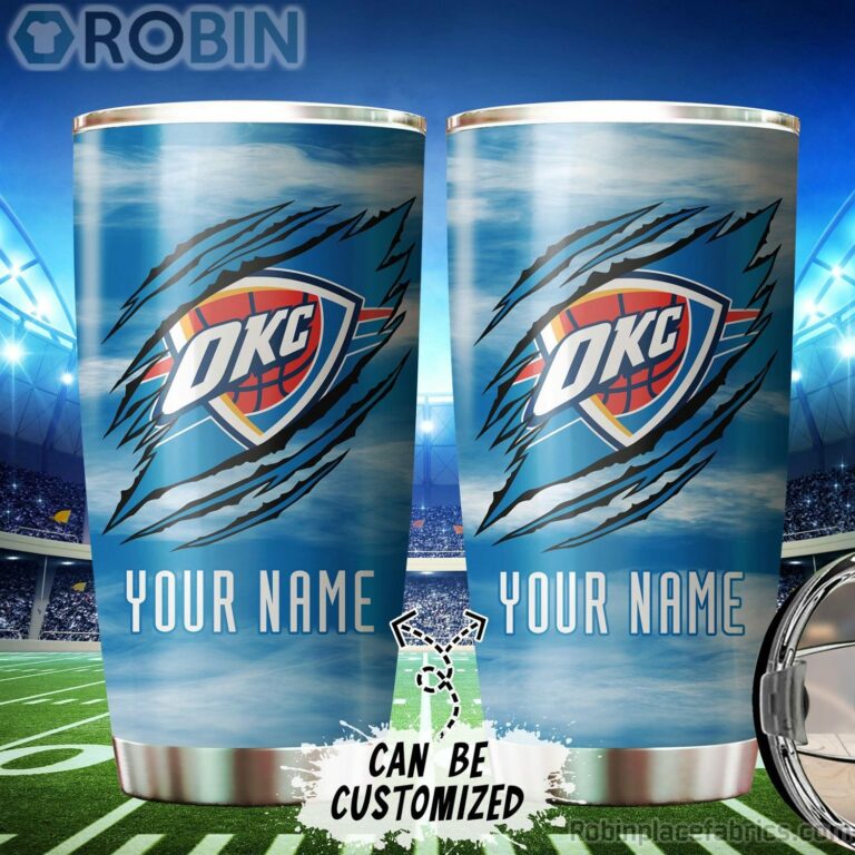 Personalized Name & Logo Oklahoma City Thunder Basketball Ripped Claw Tumbler