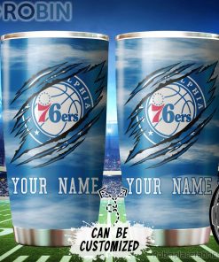 Personalized Name & Logo Philadelphia 76ers Basketball Ripped Claw Tumbler Personalized Name & Logo Philadelphia 76ers Basketball Ripped Claw Tumbler