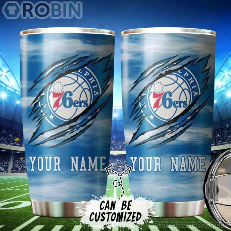 Personalized Name & Logo Philadelphia 76ers Basketball Ripped Claw Tumbler