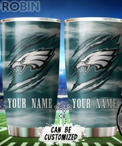 Personalized Name & Logo Philadelphia Eagles Football Ripped Claw Tumbler