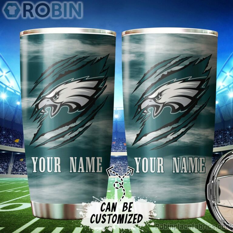 Personalized Name & Logo Philadelphia Eagles Football Ripped Claw Tumbler