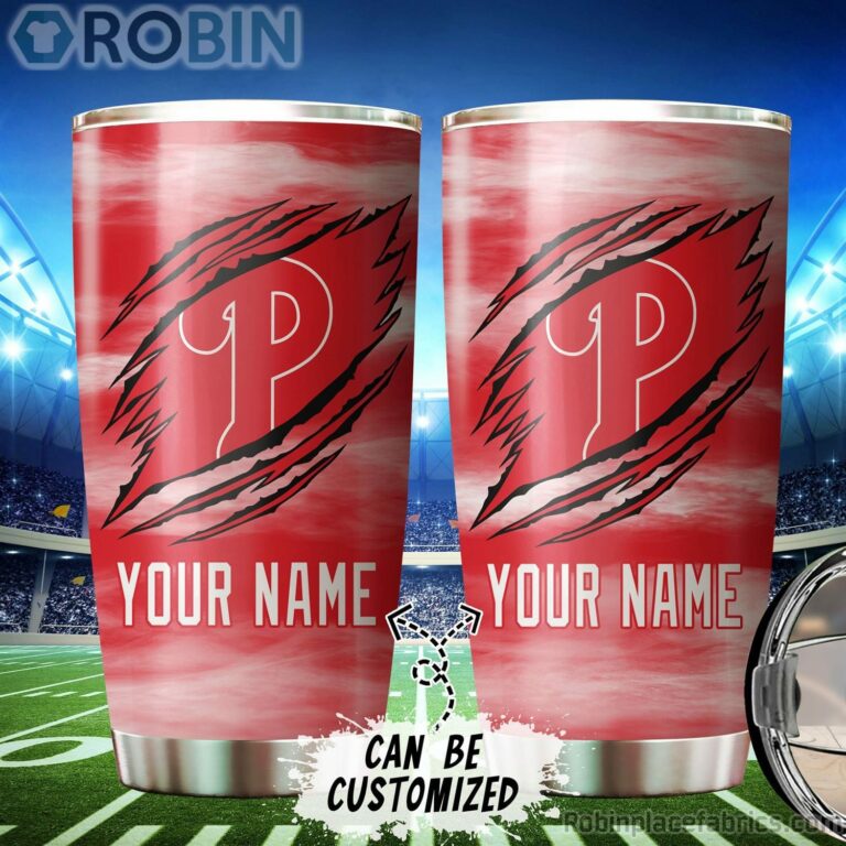 Personalized Name & Logo Philadelphia Phillies Baseball Ripped Claw Tumbler