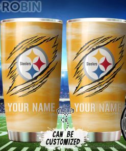 Personalized Name & Logo Pittsburgh Steelers Football Ripped Claw Tumbler