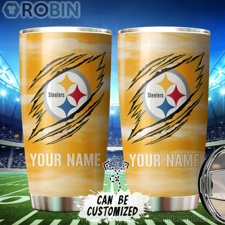 Personalized Name & Logo Pittsburgh Steelers Football Ripped Claw Tumbler