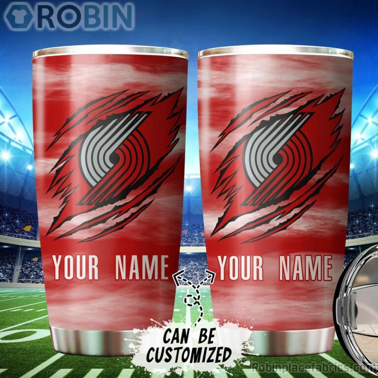 Personalized Name & Logo Portland Trail Blazers Basketball Ripped Claw Tumbler