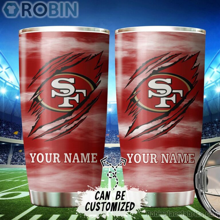 Personalized Name & Logo San Francisco 49ers Football Ripped Claw Tumbler