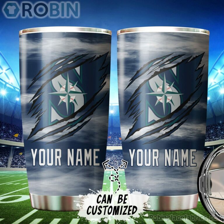 Personalized Name & Logo Seattle Mariners Baseball Ripped Claw Tumbler