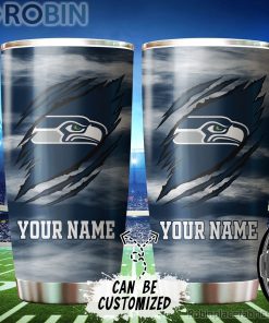 Personalized Name & Logo Seattle Seahawks Football Ripped Claw Tumbler