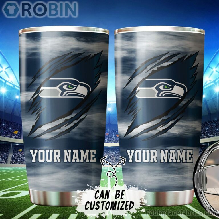 Personalized Name & Logo Seattle Seahawks Football Ripped Claw Tumbler