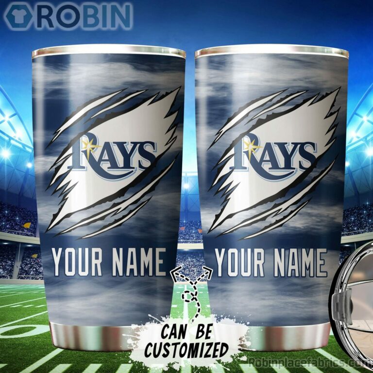 Personalized Name & Logo Tampa Bay Rays Baseball Ripped Claw Tumbler
