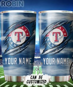 Personalized Name & Logo Texas Rangers Baseball Ripped Claw Tumbler