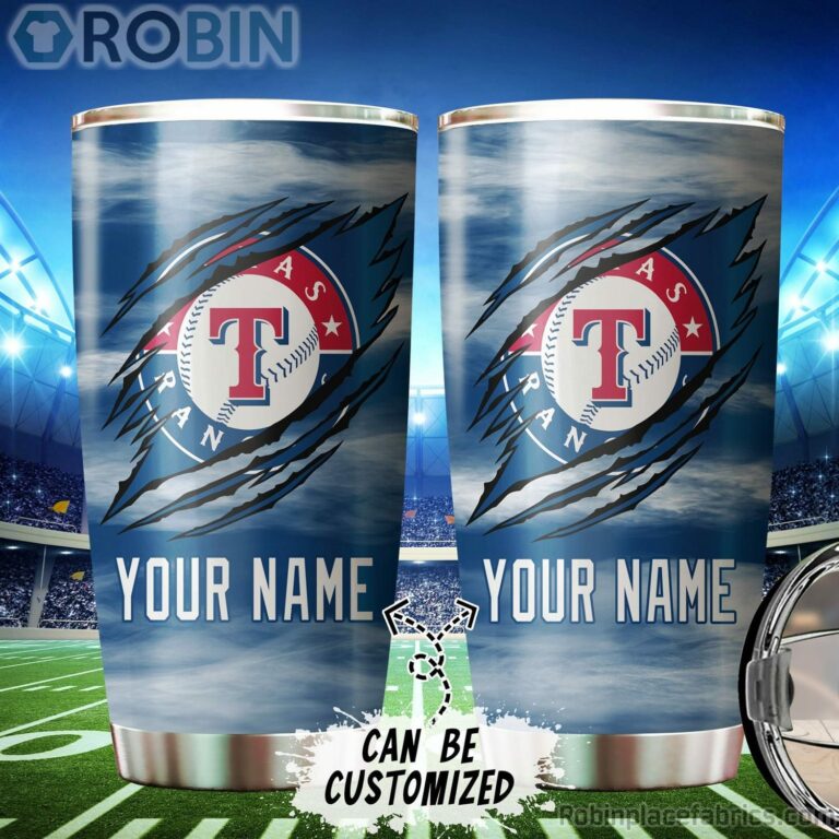 Personalized Name & Logo Texas Rangers Baseball Ripped Claw Tumbler