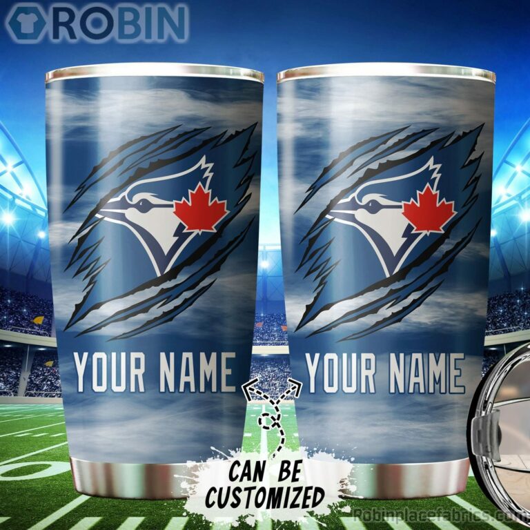 Personalized Name & Logo Toronto Blue Jays Baseball Ripped Claw Tumbler