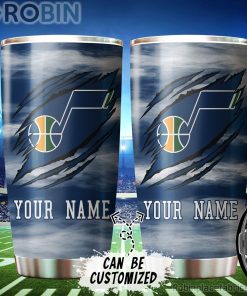 Personalized Name & Logo Utah Jazz Basketball Ripped Claw Tumbler